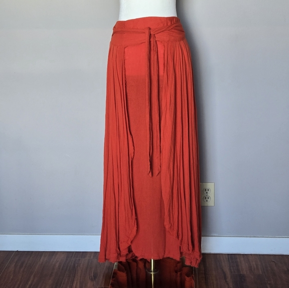 Free People Maxi Skirt Bohemian Romantic Flowy Asymmetrical Pull-On Orange XS - Picture 2 of 10